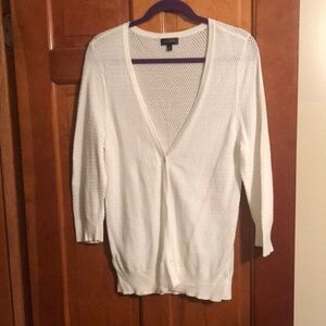 The Limited White Cardigan Sweater V-Neck 3/4 Sleeves